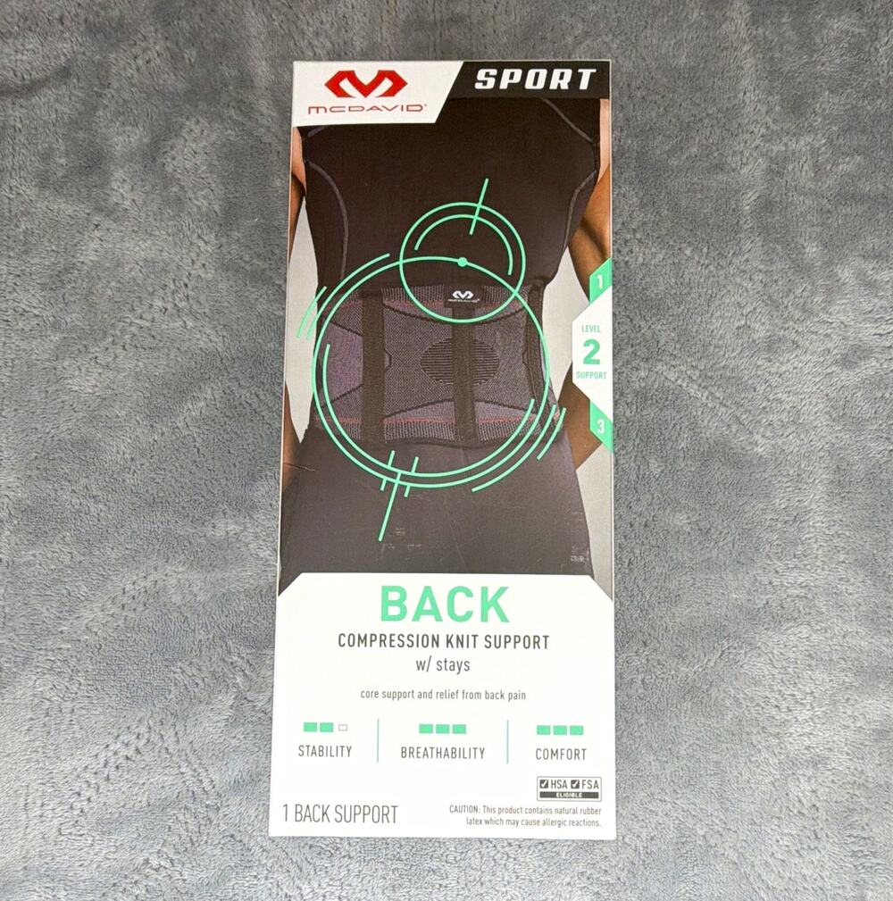 McDavid Back Compression Knit Support Brace w/ Stays, Breathable, Black, L/XL